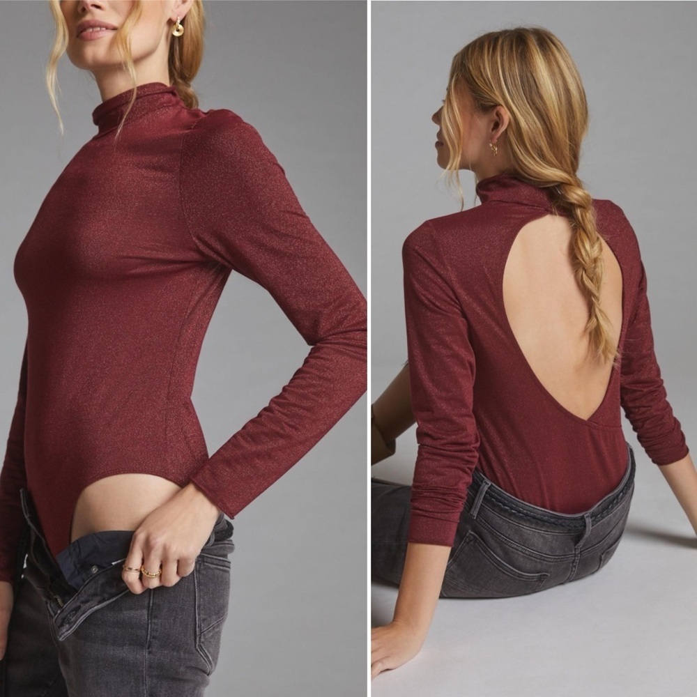 Daily Practice by Anthropologie Shimmer Open-Back Bodysuit Small - Picture 1 of 12